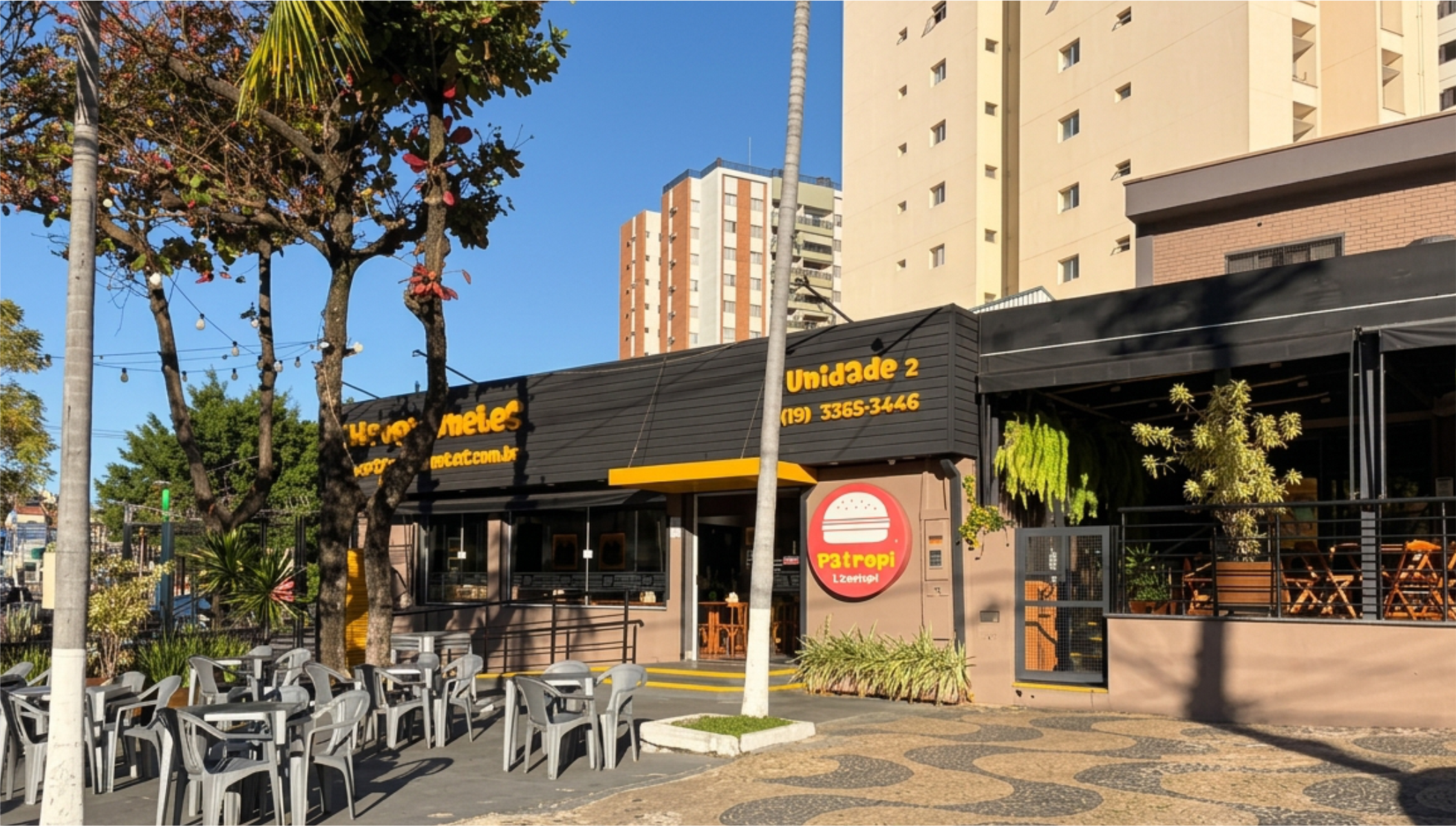 Fachada da Patropi Lanches Loja 02, na Av. Ayrton Senna da Silva, Campinas/SP
